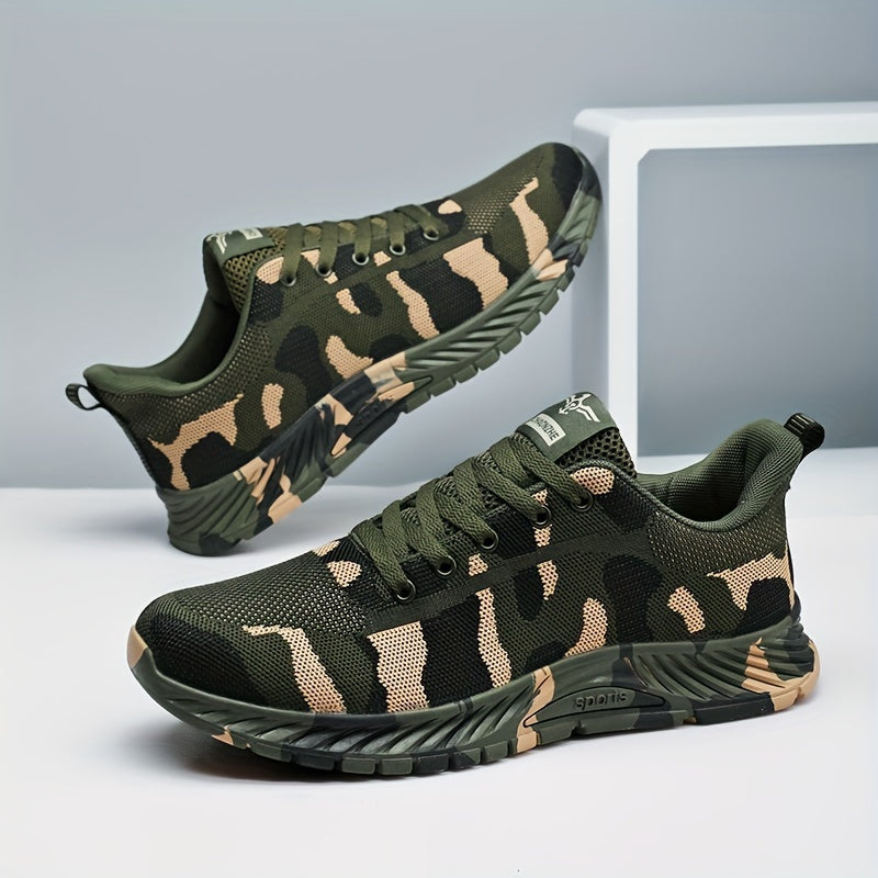 Trendy Woven Knit Camouflage Sneakers, Breathable Shoes